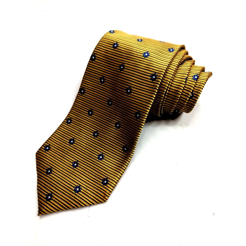 JOS. A. BANK Corporate Collection Men's Silk Tie USA Gold Stripe Blue Medallions